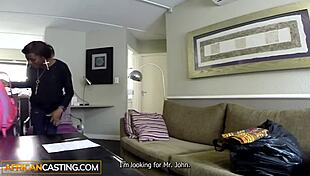 Ebony Babe Deepthroats Big White Cock in Audition