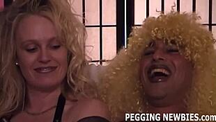 the guy gets pegged by a hot babe, feeling so lucky