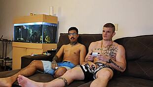 friend calls me to play video game, we jerk off and he sucks my cock