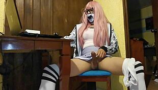 sissy femboy tries masturbator with vagina texture on big cock