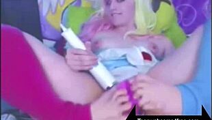 Anime teen teases vibrator with feet on webcam
