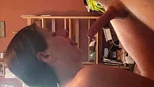 amazing blowjob from my girlfriend's friend, her big tits bouncing as she sucks and swallows the cumshot.