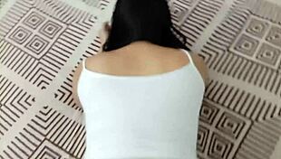 wow my stepmom caught me cumming in her panties then showed her big ass for fucking