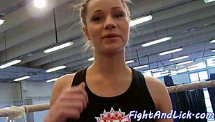 big ass babe wrestles in close up