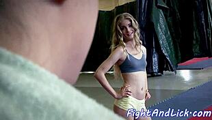 asian babe with big tits wrestles euro dyke in catfight, then strapon fucks her close-up!