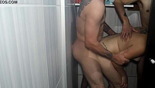 Two friends bang the hot one in the shower