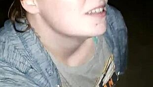 Good girl jacki giving outdoor blowjob with cum swallow