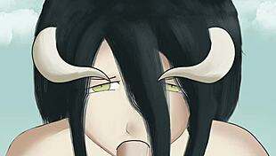 albedo giving her master a mean blowjob in overlord 😈