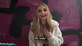 public agent fucks blonde brit babe outside with pov blowjob