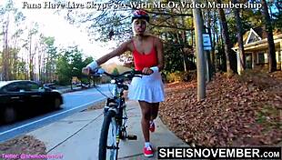 ebony babe msnovember rides bike with upskirt booty in public