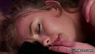 Unusual hottie swallows every drop of cum on her face