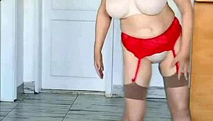 Mariaold Shakes Huge Natural Tits In Stockings.