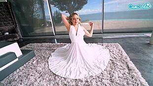 sexy hot blonde cosplay as marilyn monroe masturbates with huge sex toy