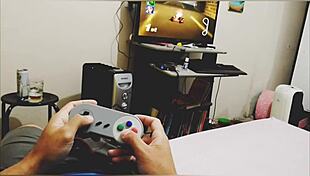 Hot cousin sits on lap during video game session