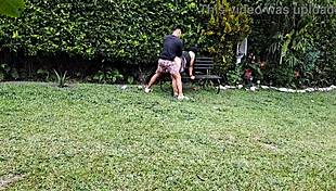 Enjoying Steamy Encounter with Voluptuous Mature Woman in the Garden