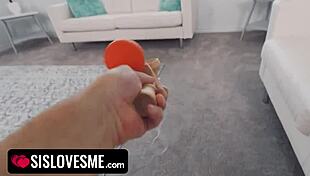 Sexy blonde stepsis loses bet and rides stepbrother's big cock