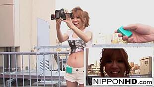 cute japanese girl wears a vibrator in her shorts