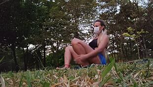 brazilian latina gets excited while doing yoga poses.