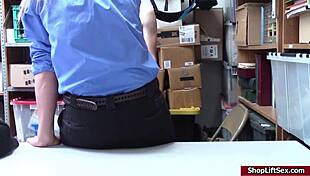 Blonde LP officer sucks shoplifter's big cock in office!