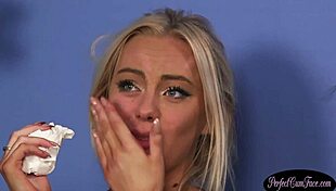 Blonde babes test bj technique on cock, cumshot facial action tried and true.