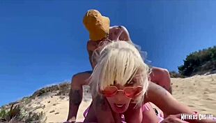 fucking young big-titted girl without condom on public beach, teaser
