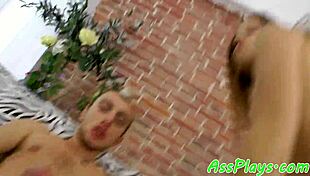 european redhead rides cock anally with glamorous small tits in wild action