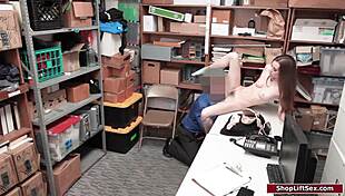 skinny babe caught and fucked by strict security officer