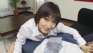 Hot Japanese secretary feels intense pleasure blowing her boss at the office.