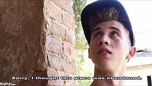 Twink getting his ass fucked bareback in the backyard by a horny gay guy!