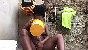 Negra Baiana Taking A Bucket Bath In The Backyard?