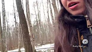 Just peeing on her panties out in the woods!