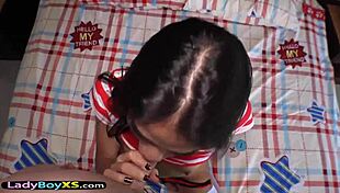 Beautiful Thai ladyboy takes it deep in her tight asshole