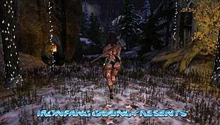 Tranny barbarian slams huge monster cock in ladyboy ass. Her big boobs bounce during wild crossdressing sex.