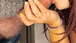 Redhead amateur takes big cock in mouth with passion