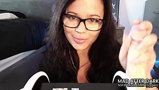 Relaxing ASMR roleplay session with brunette in glasses using toys