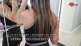 cristina almeida flashing her skirt in the market while her cuckold husband films.