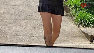 cristina almeida flashing her skirt in the market while her cuckold husband films.