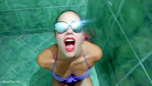 Brazilian Teen 18+ Drinks Pee In Public Toilet Deep Throat Cum Swallow