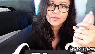 Relaxing ASMR roleplay session with brunette in glasses using toys