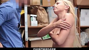 officer catches young thief zoey clark at the shop and decides to punish her with his big cock