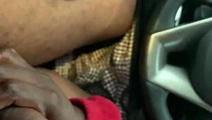 Girl performs deepthroat blowjob on guy in moving car