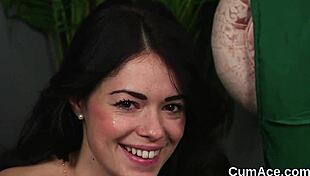 Wacky honey gets sperm shot on her face! Swallowing all the load in blowbang handjob blowjob facial bukkake pov jizz cumshot