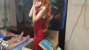 A beautiful girl emerges from a big box and licks my pussy to orgasm in lesbian illusion