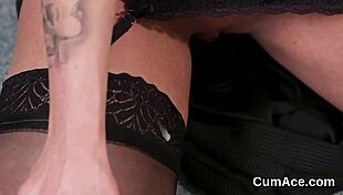 Frisky kitten gets bukkake facial and gulps cum 😋