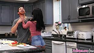 Twistys features Gina Valentina and Donnie Rock in a food fight leading to intense fucking.