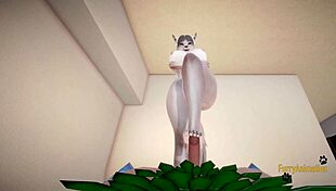 white wolf gets a full footjob from human dragon in this furry hentai