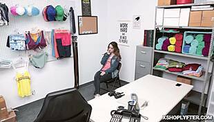 Shoplifter Lily Glee gets pussy fucked hard in shop moaning loudly