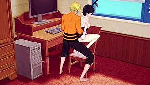 Sarada Pleasures Seventh Hokage with Oral and Fingering in Baruto's Room