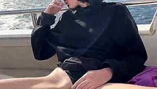 Public sex unfolds as teen couple bangs wildly on a yacht under open sky