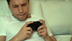 blonde babe angelika grays fucks her boyfriend while he plays video game